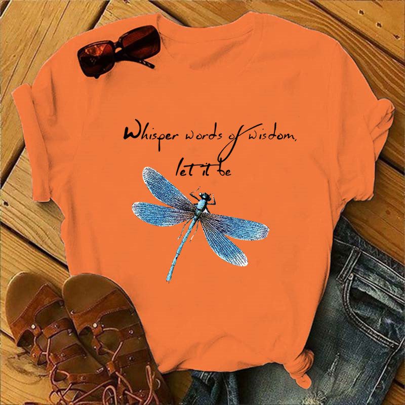 Let It Be Letter Dragonfly Print Casual Women&