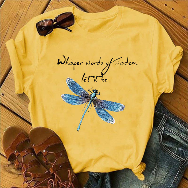 Let It Be Letter Dragonfly Print Casual Women&