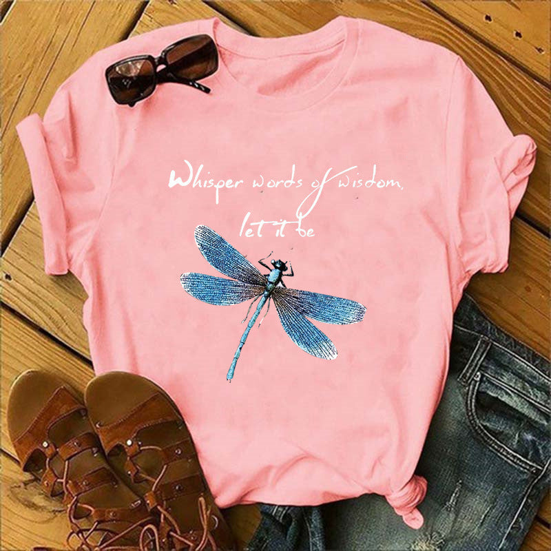 Let It Be Letter Dragonfly Print Casual Women&