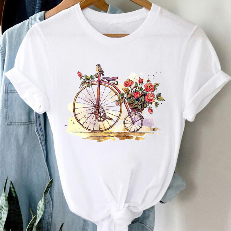 Floral Bicycle Short Sleeve Women&