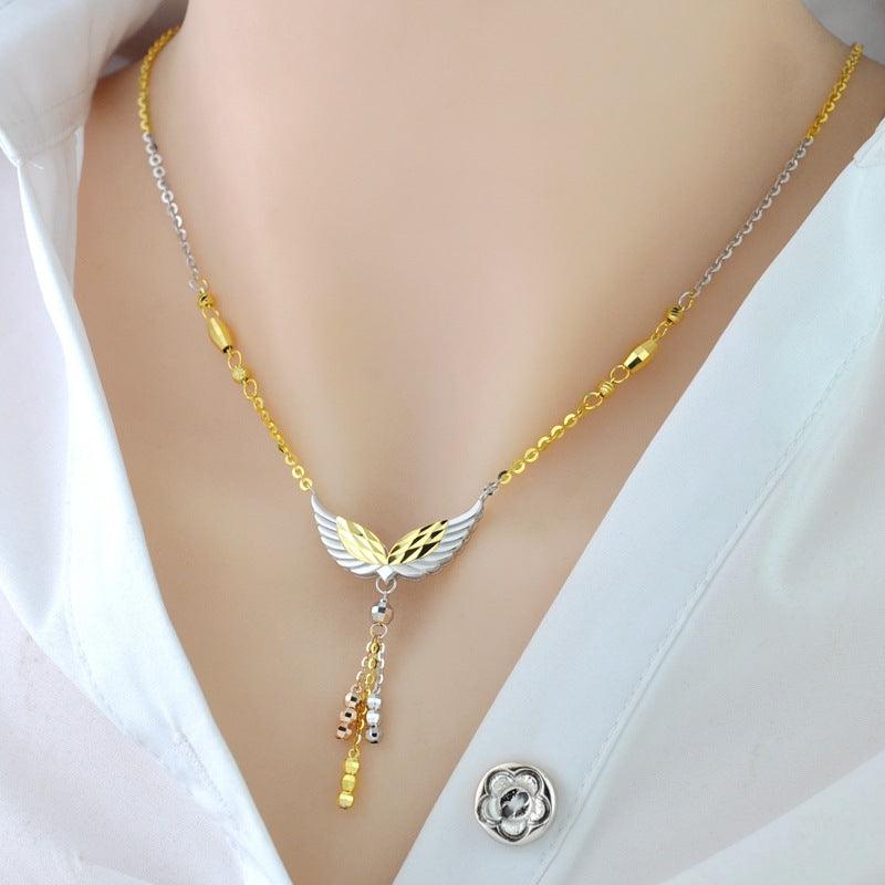 Angelic Elegance: 925 Sterling Silver Necklace with 18K Gold-Plated Angel Tassel Snake Bone Chain - Your-Look