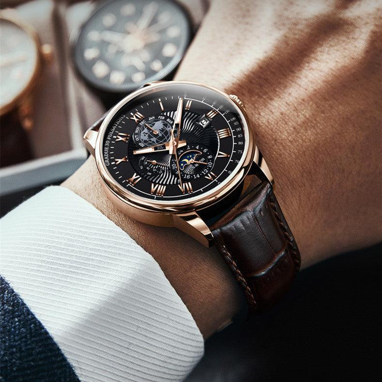 "Elegant Precision" Automatic Mechanical Watch with Three Sub-dials and Six Hands - Embrace the Fashion Trend with Timeless - Your-Look