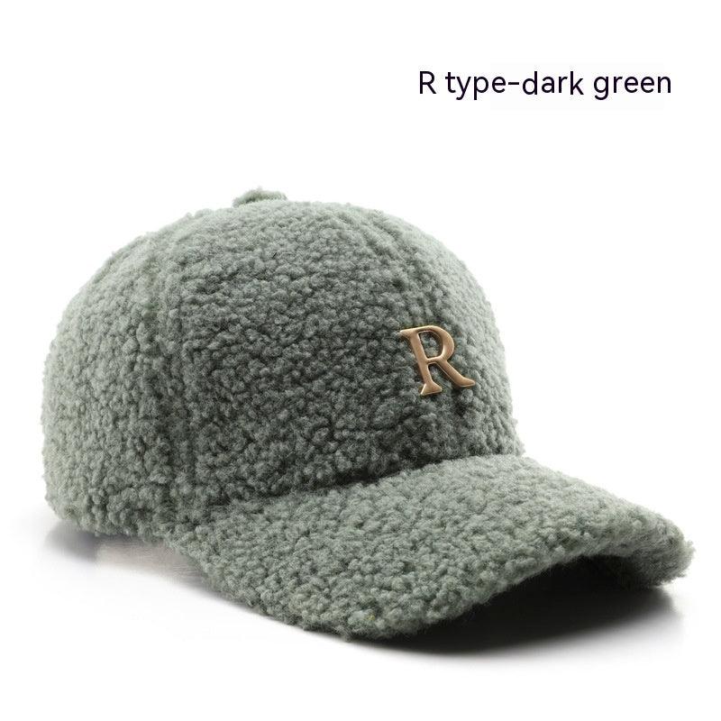 Autumn And Winter Letter R Solid Color Lamb Wool Baseball Cap Outdoor Sun Protection - Fashion - Your-Look