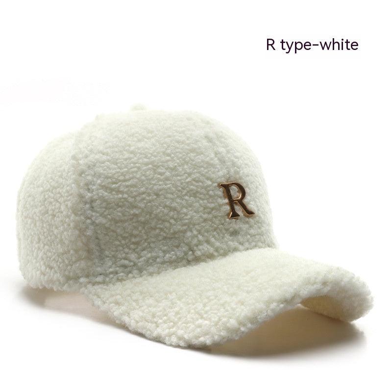 Autumn And Winter Letter R Solid Color Lamb Wool Baseball Cap Outdoor Sun Protection - Fashion - Your-Look