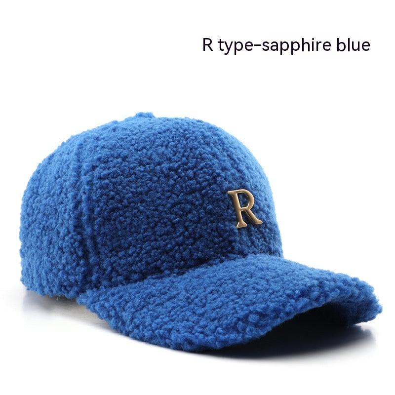 Autumn And Winter Letter R Solid Color Lamb Wool Baseball Cap Outdoor Sun Protection - Fashion - Your-Look