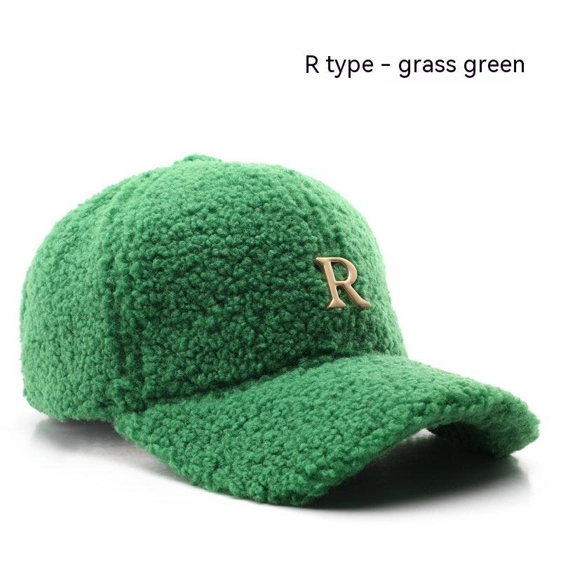 Autumn And Winter Letter R Solid Color Lamb Wool Baseball Cap Outdoor Sun Protection - Fashion - Your-Look