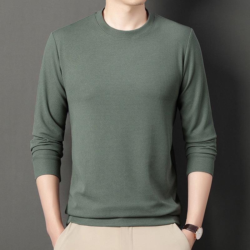 Autumn Thin Round Neck Long Sleeve T-shirt Solid Color Men&