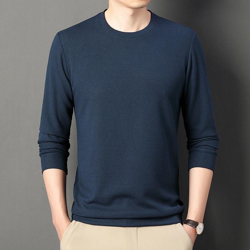 Autumn Thin Round Neck Long Sleeve T-shirt Solid Color Men&