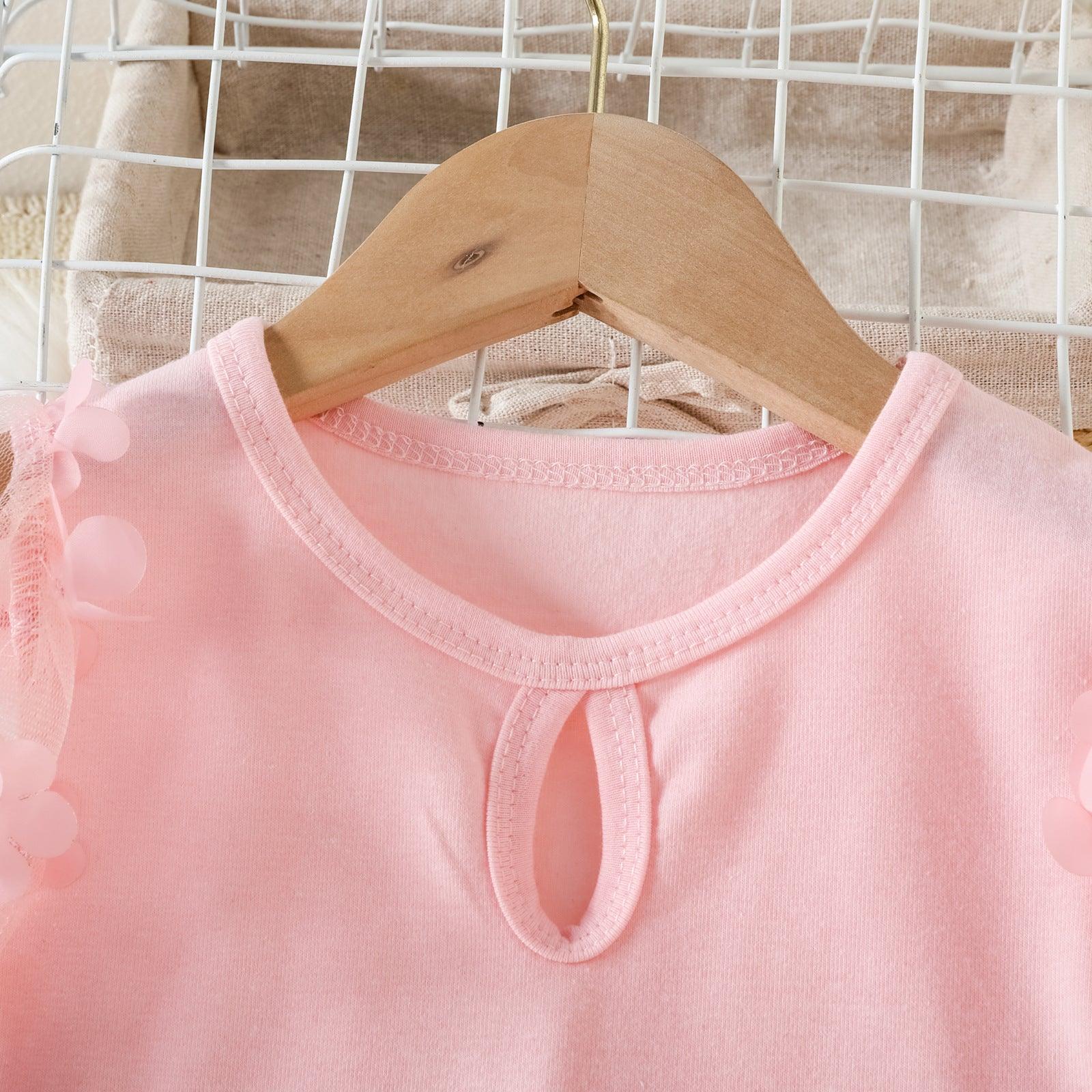 Girls Mesh Stitching Top Tassel Fur Trim Jeans Set - - Your-Look