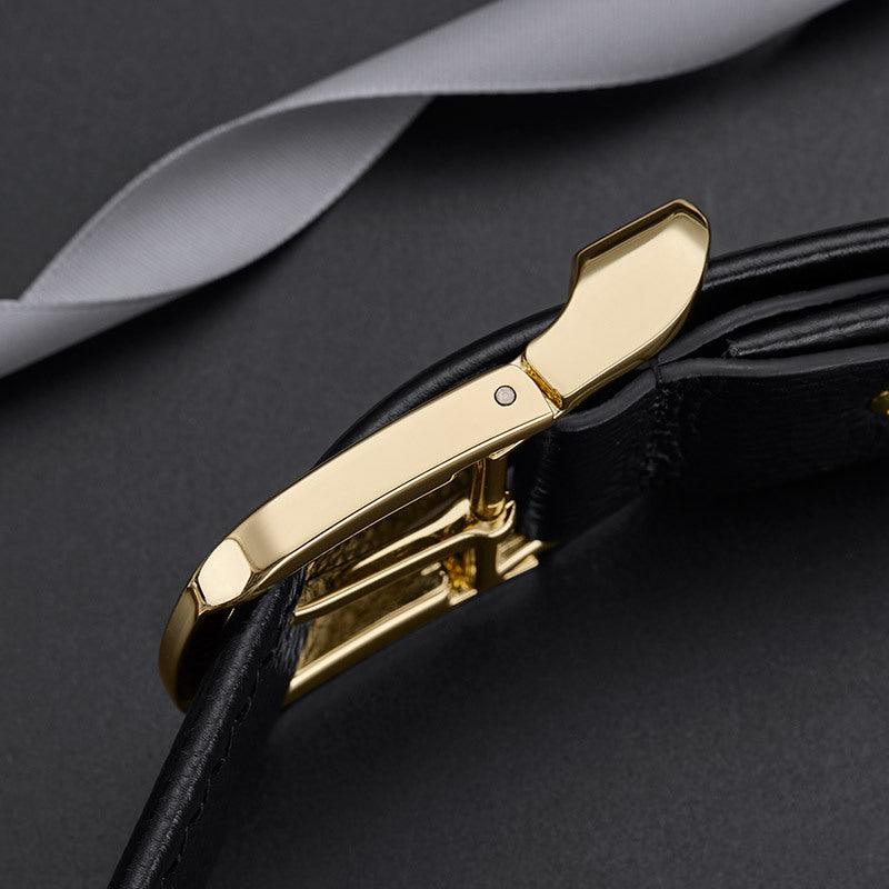 Cowhide Business Fashion Belt with Embossed Pin Buckle