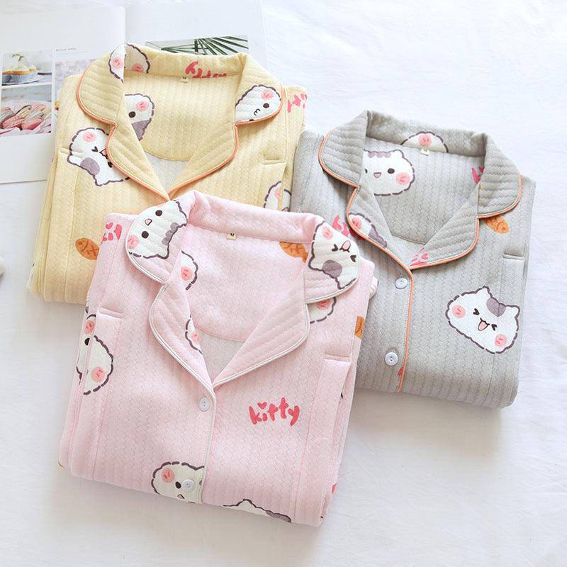 "Cozy Comforts" Kitten Air Layer Nursing Pyjamas Thickened Set - Embrace Warmth and Convenience - Your-Look