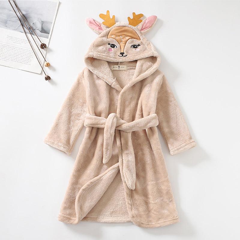 Girls Cartoon Hooded Flannel Lace-up Bathrobe - - Your-Look