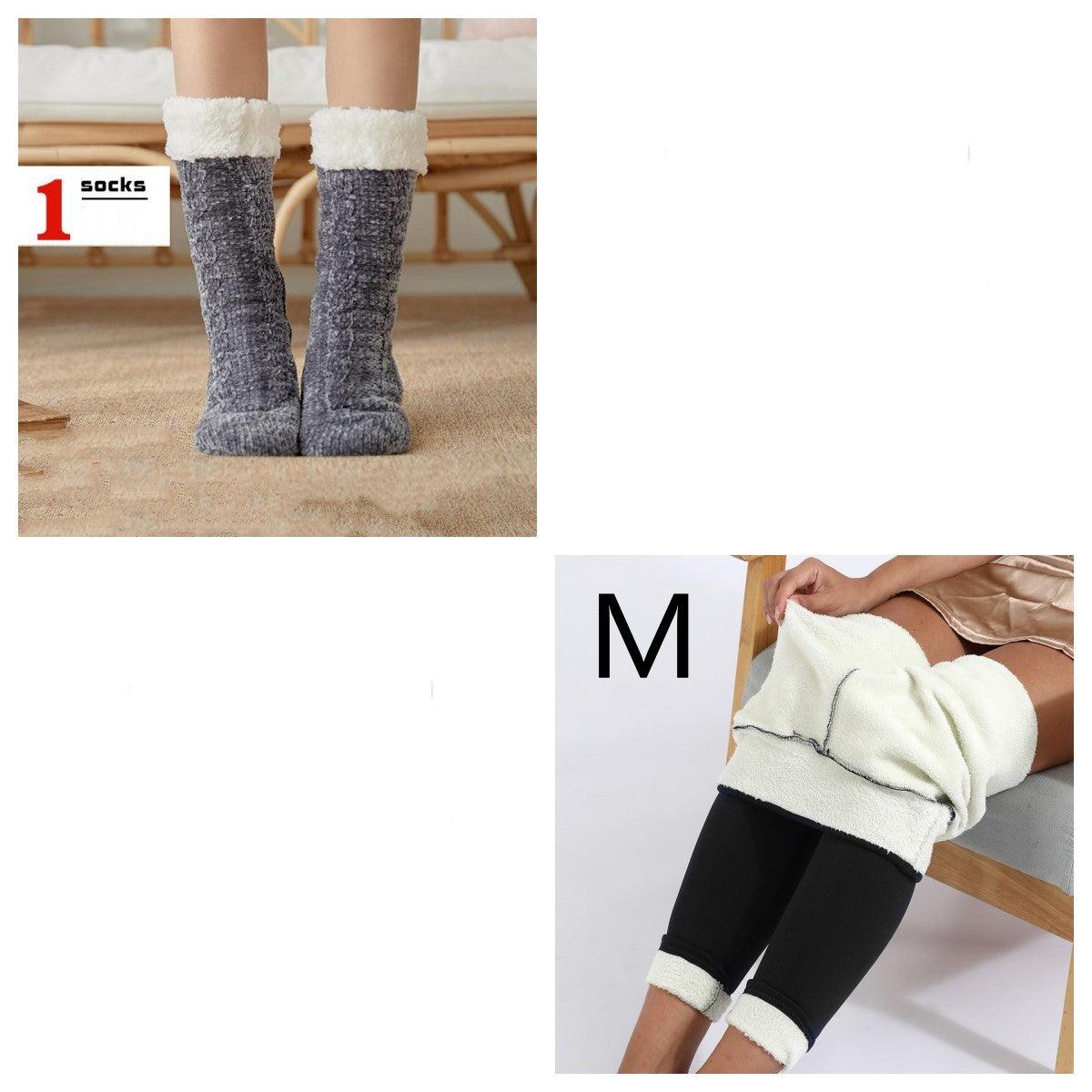 Cozy Nights: Flannel Homewear Night Robe Casual Hooded Sweater And Socks