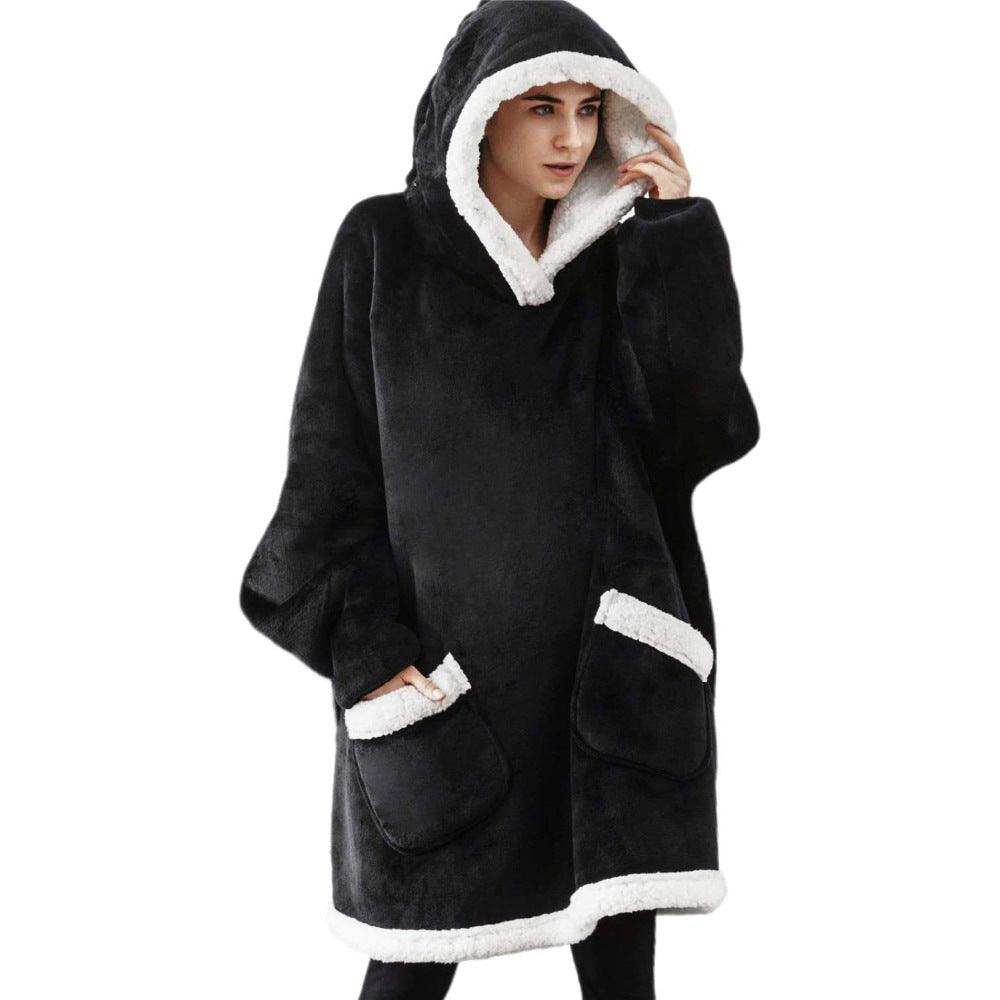 Cozy Nights: Flannel Homewear Night Robe Casual Hooded Sweater And Socks - Your-Look