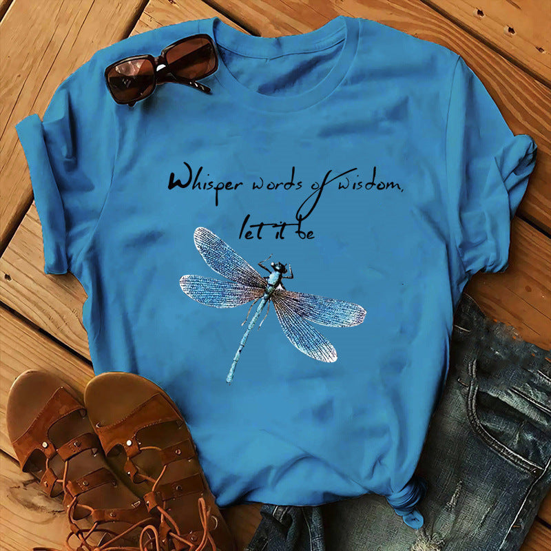 Let It Be Letter Dragonfly Print Casual Women&
