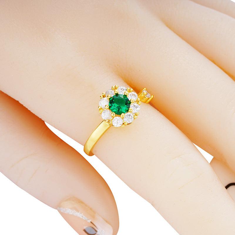 Dazzling Duo: Spinning Ring Necklace Set with Zircon in Super Alluvial Gold Brass