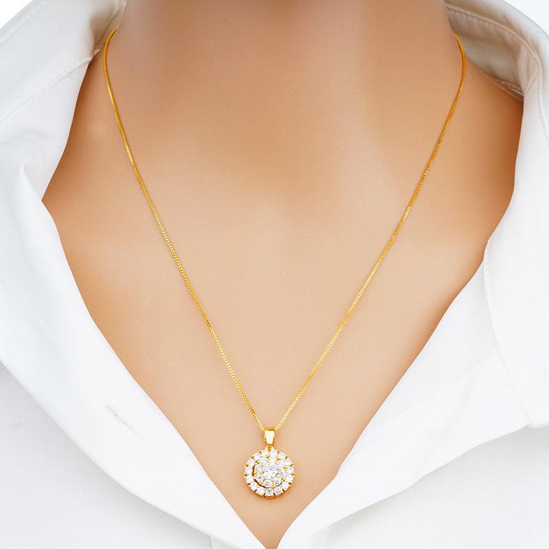 Dazzling Duo: Spinning Ring Necklace Set with Zircon in Super Alluvial Gold Brass - Your-Look