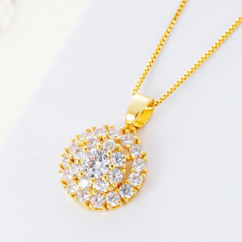 Dazzling Duo: Spinning Ring Necklace Set with Zircon in Super Alluvial Gold Brass - Your-Look
