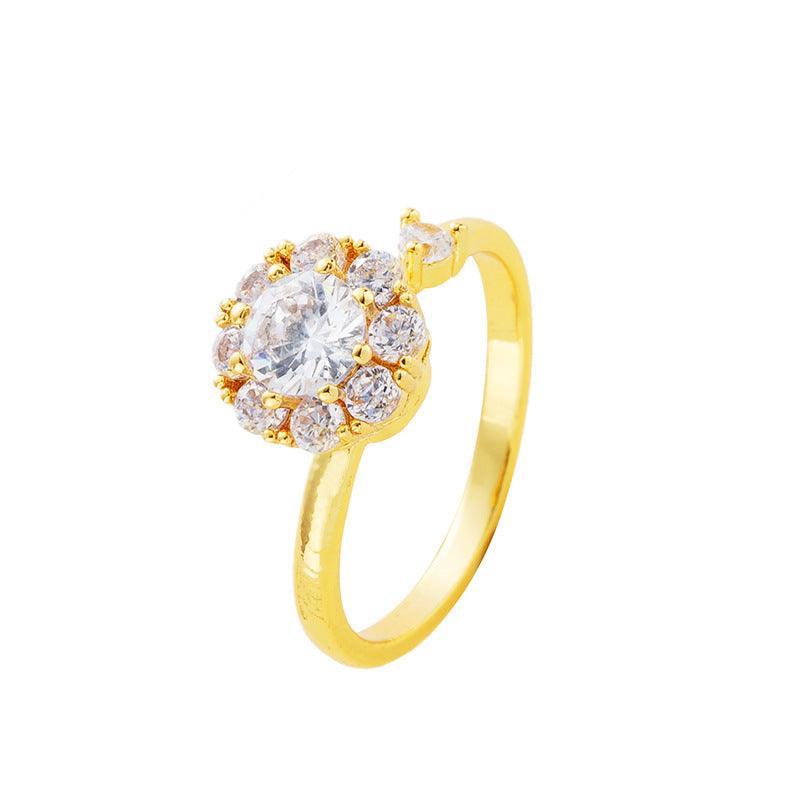 Dazzling Duo: Spinning Ring Necklace Set with Zircon in Super Alluvial Gold Brass - Your-Look