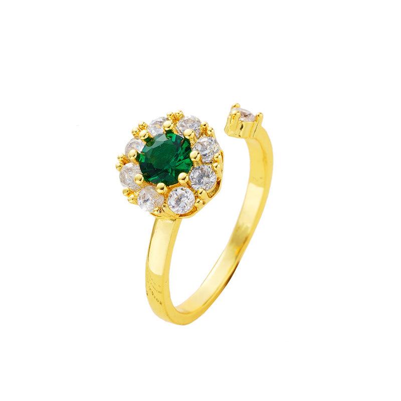 Dazzling Duo: Spinning Ring Necklace Set with Zircon in Super Alluvial Gold Brass - Your-Look