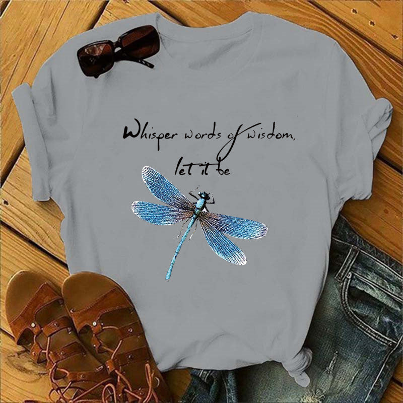 Let It Be Letter Dragonfly Print Casual Women&