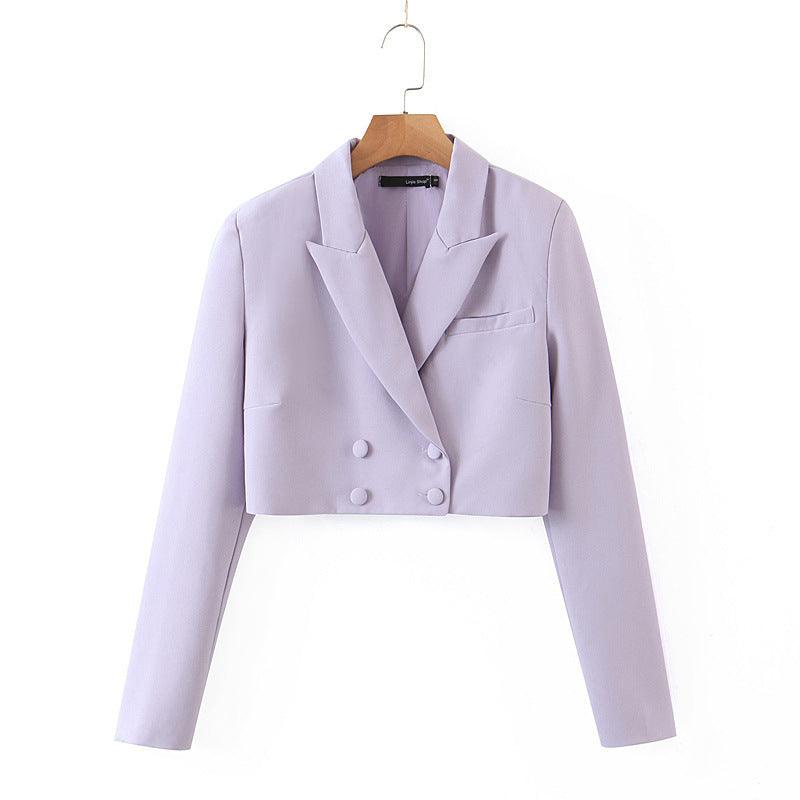 Office Chic Ensemble: Double-Breasted Button Short Women Blazer with High-Waist Irregular Shorts - Your-Look