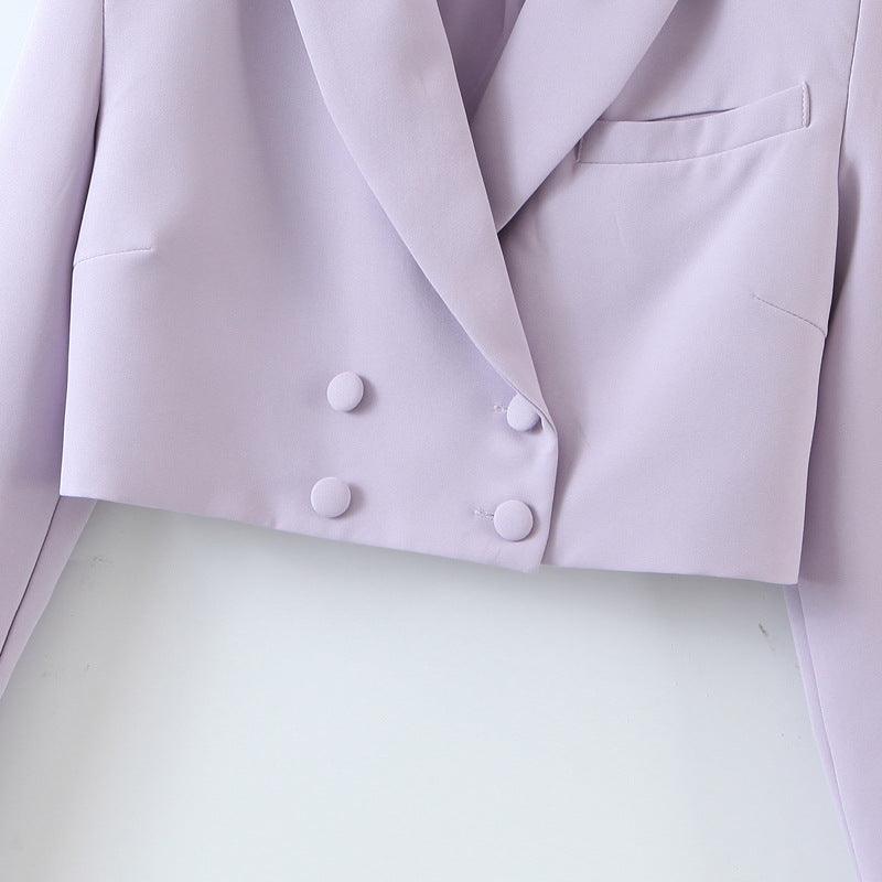 Office Chic Ensemble: Double-Breasted Button Short Women Blazer with High-Waist Irregular Shorts - Your-Look