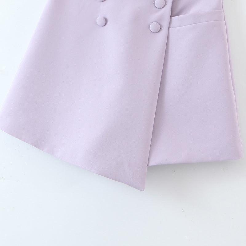 Office Chic Ensemble: Double-Breasted Button Short Women Blazer with High-Waist Irregular Shorts - Your-Look