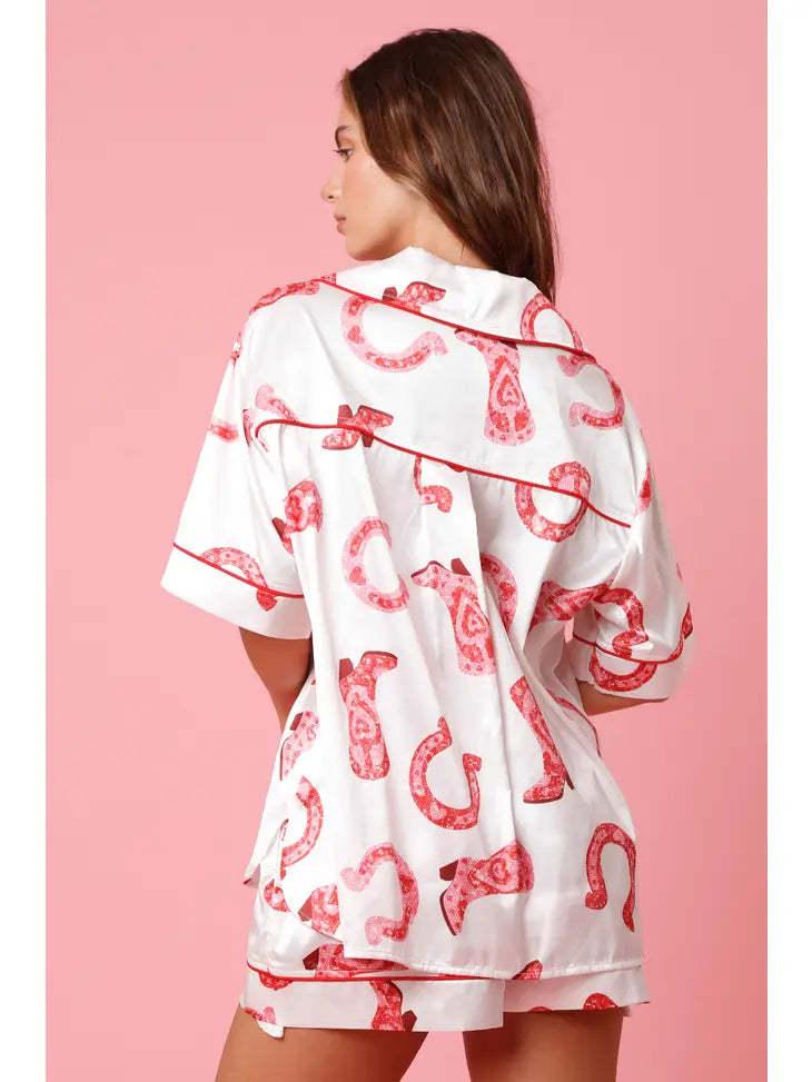 "Dreamy Allure" Satin Printed Two-piece Suit Pajamas for Women - Unwind in Style - Your-Look