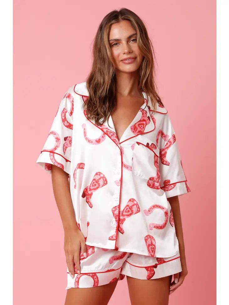 "Dreamy Allure" Satin Printed Two-piece Suit Pajamas for Women - Unwind in Style - Your-Look