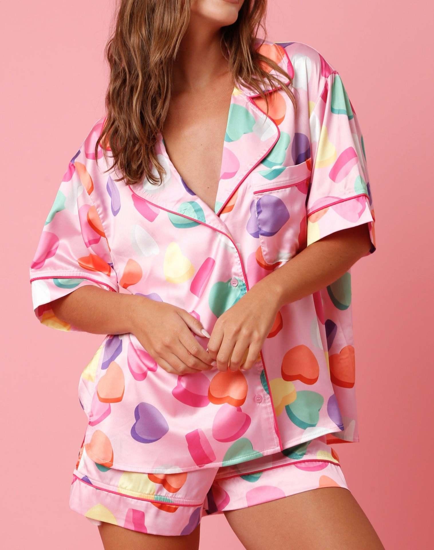 "Dreamy Allure" Satin Printed Two-piece Suit Pajamas for Women - Unwind in Style - Your-Look