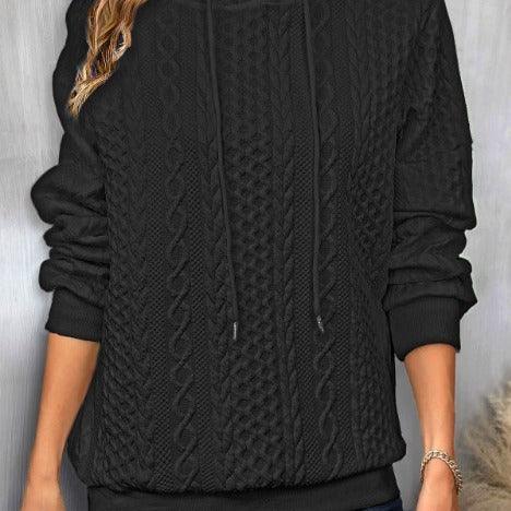 Plus Size Casual Jacquard Hooded Lace-up Long Sleeve Sweatshirt - FASHION - Your-Look