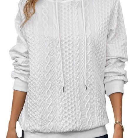 Plus Size Casual Jacquard Hooded Lace-up Long Sleeve Sweatshirt - FASHION - Your-Look