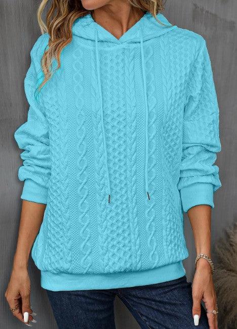 Plus Size Casual Jacquard Hooded Lace-up Long Sleeve Sweatshirt - FASHION - Your-Look