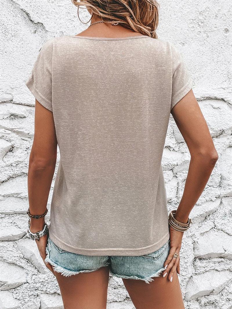 European And American New Fashion Short Sleeve T-shirt Button - FASHION - Your-Look