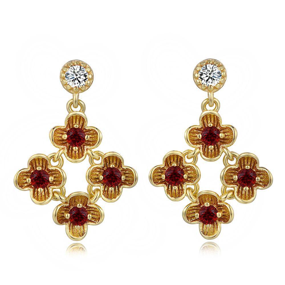 Elegant 925 Pure Silver Jewelry Set with Natural Garnet Flowers, 18K Gold Plated - Your-Look