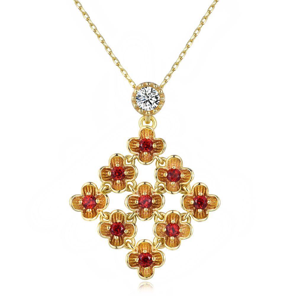 Elegant 925 Pure Silver Jewelry Set with Natural Garnet Flowers, 18K Gold Plated - Your-Look
