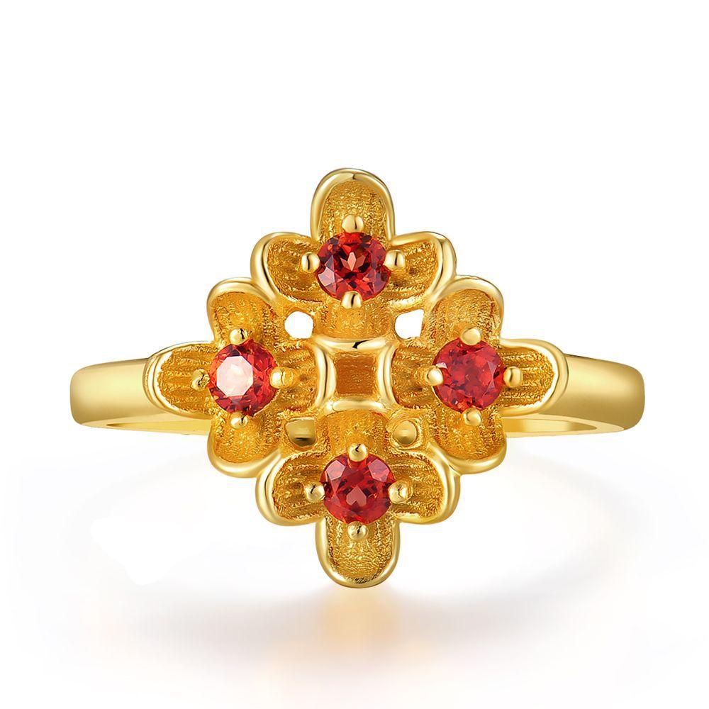 Elegant 925 Pure Silver Jewelry Set with Natural Garnet Flowers, 18K Gold Plated - Your-Look