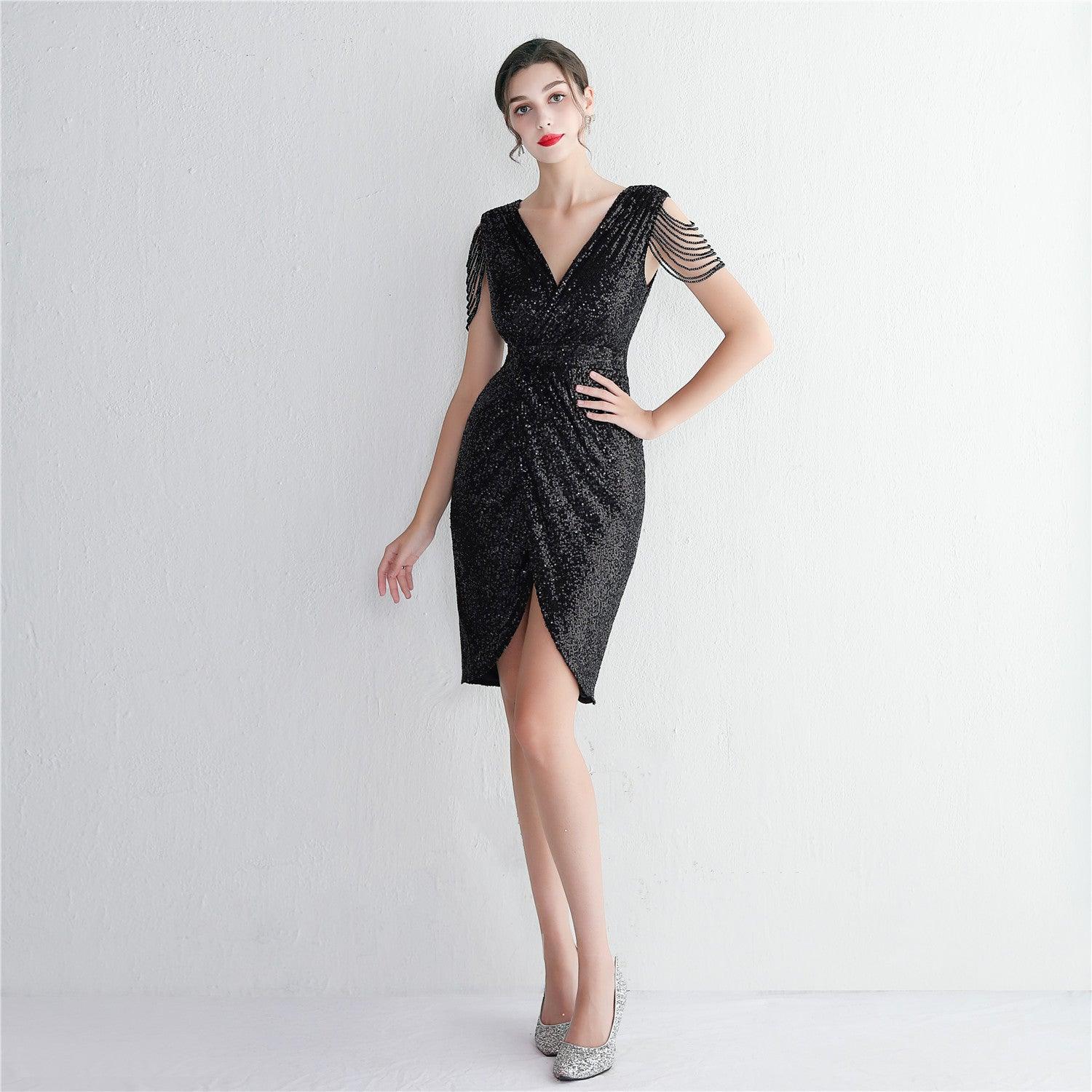 Elegant Embellishments: New Bead Craft Slimming Banquet Evening Dress