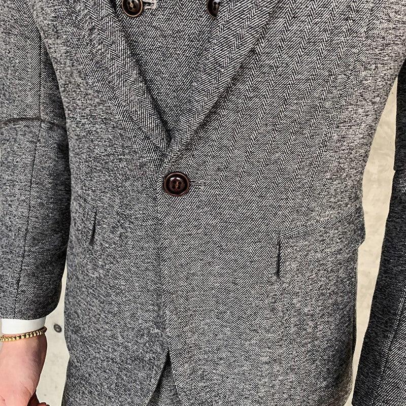 Elegant Three-Piece Slim Fit Cotton Suit for Men: Formal Wear Ensemble with Jacket, Vest, and Pants