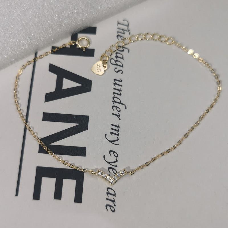 Elegant V-Shaped S925 Sterling Silver Bracelet Plated With Luxurious 14K Gold - Your-Look