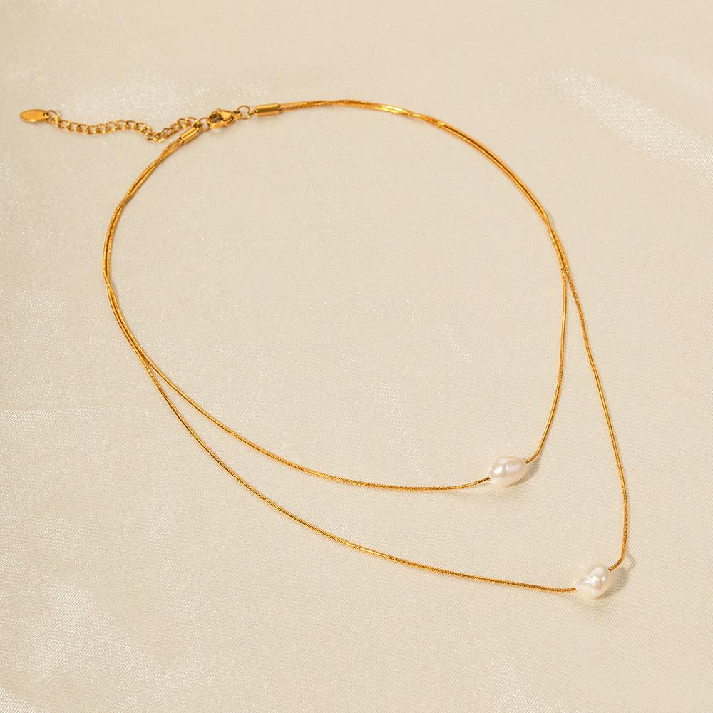 Elevate Your Elegance with Freshwater Pearl Double-Layer Non-Fading Necklace
