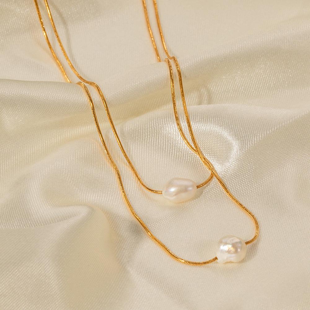 Elevate Your Elegance with Freshwater Pearl Double-Layer Non-Fading Necklace - Your-Look