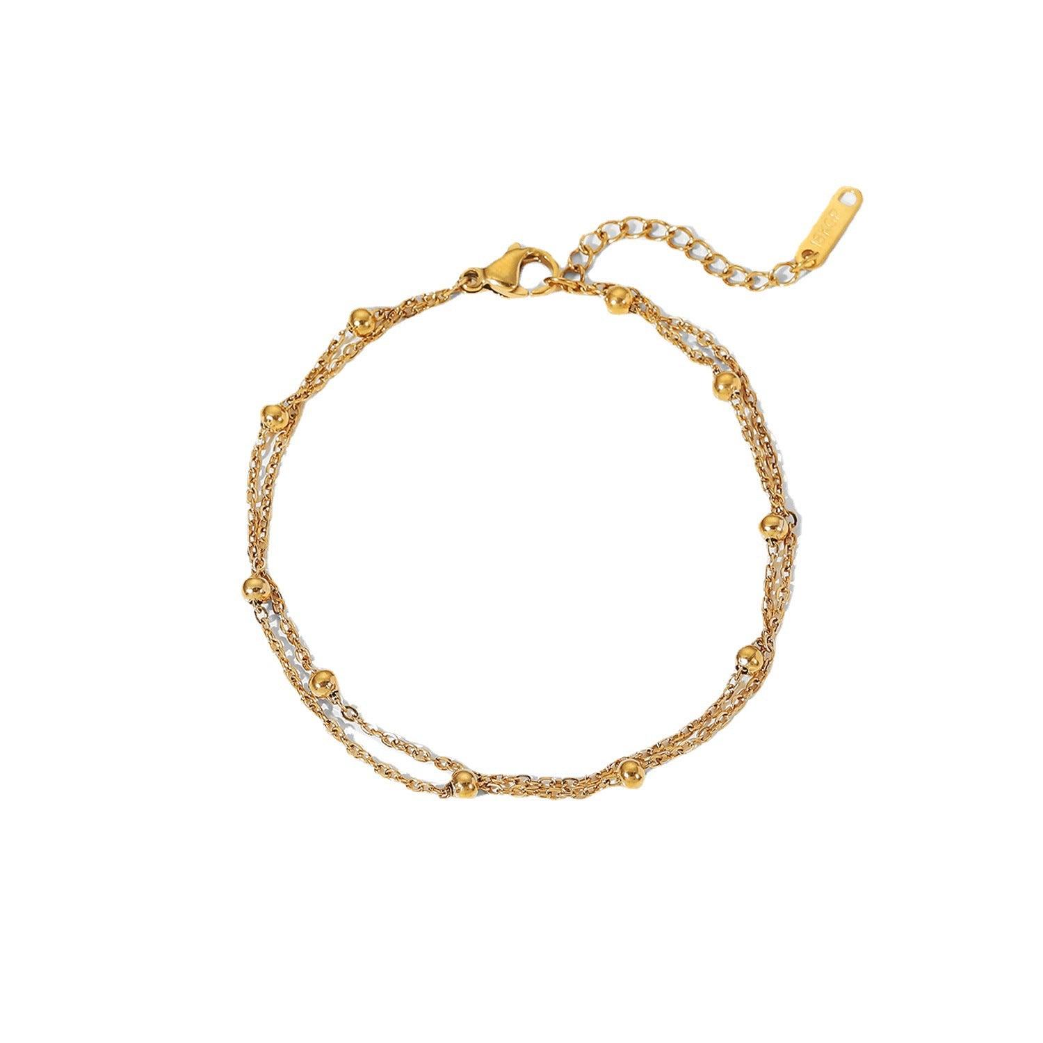 Exquisite 18K Gold Bead Bracelet: Elegant Electroplated Titanium Steel Jewelry