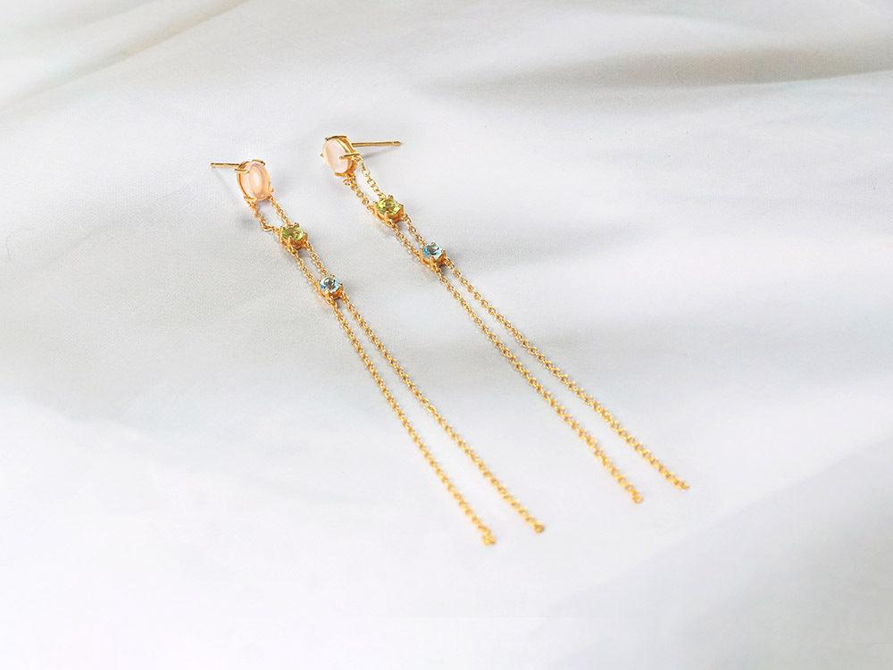 Exquisite 925 Pure Silver Natural Powdery Olivine Topaz Fringed Jewellery Set