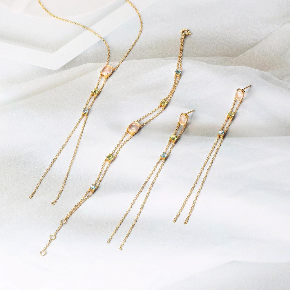 Exquisite 925 Pure Silver Natural Powdery Olivine Topaz Fringed Jewellery Set