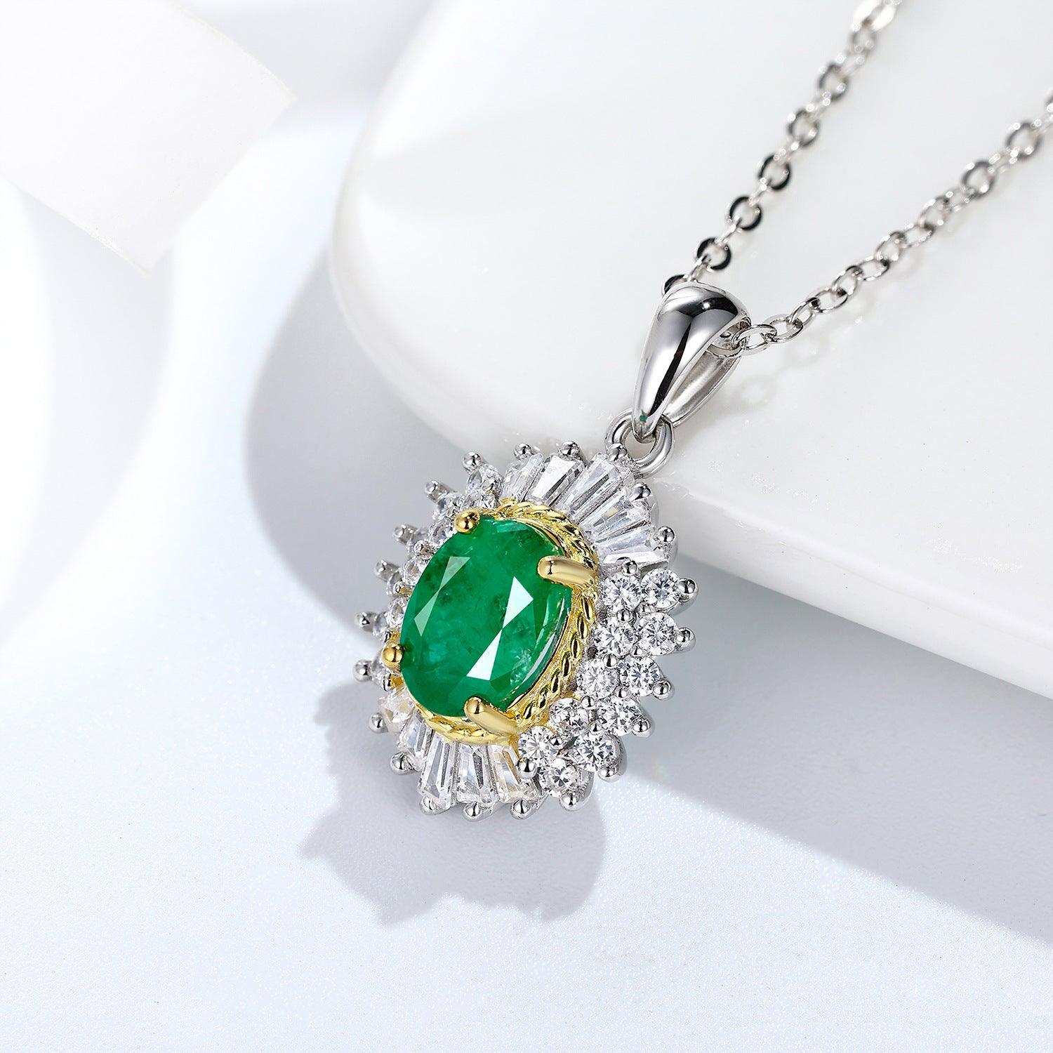 Exquisite Natural Emerald Pendant: S925 Silver Chain with Unique Feminine Design - Your-Look