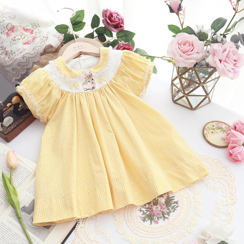 Fashion Kids Yellow Plaid Embroidery Retro - - Your-Look