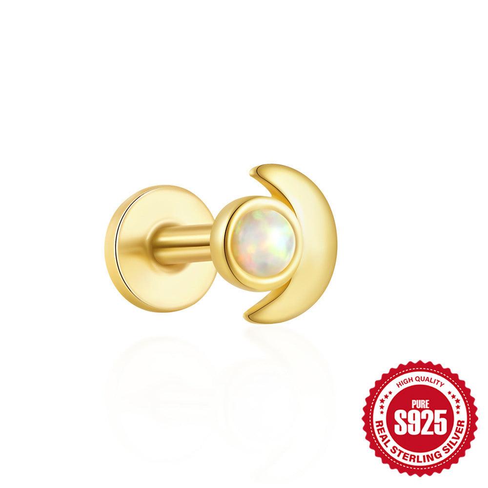 Fashion S925 Sterling Silver Water Drop Pomegranate Opal Triangle Pattern Thread Diamond-embedded Flat Head Piercing Earrings - Fashion - Your-Look