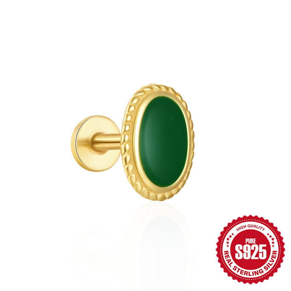 Fashion S925 Sterling Silver Water Drop Pomegranate Opal Triangle Pattern Thread Diamond-embedded Flat Head Piercing Earrings - Fashion - Your-Look